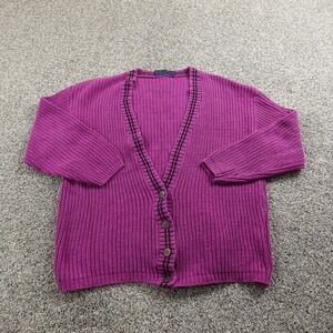 VTG Dockers Cardigan Womens S Purple Heavy Chunky Knit Button Sweater Granny USA